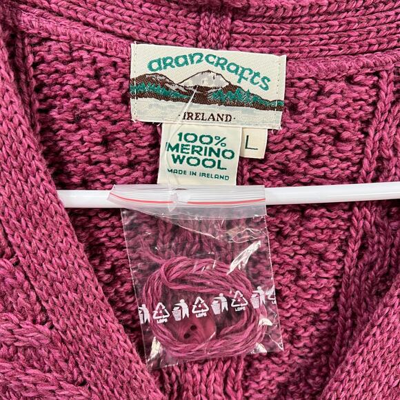 Aran Craft Merino Wool Women's Sweater Size L Button Front Cardigan Berry - Picture 3 of 7